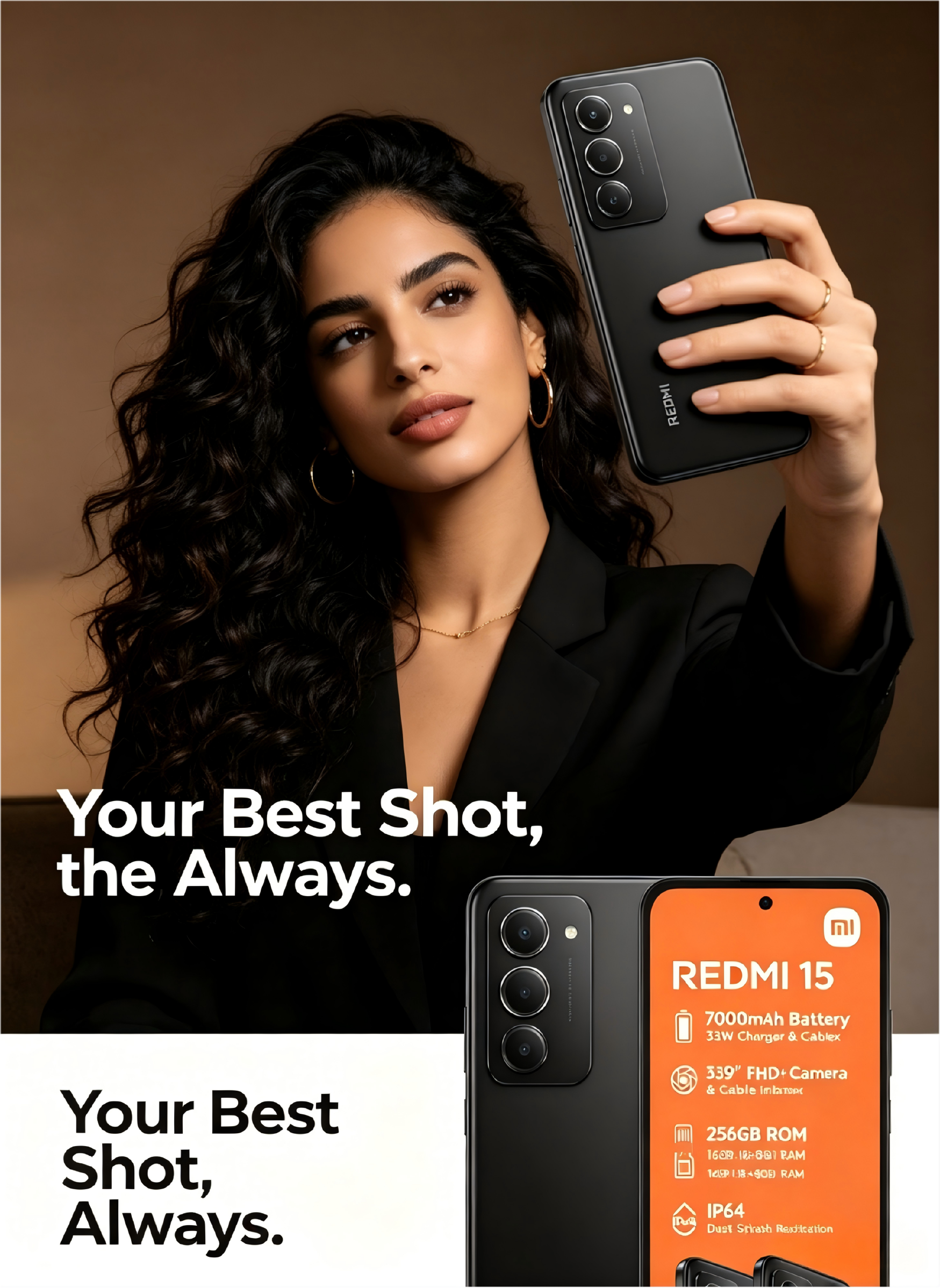 REDMI 15 4G Unlocked Smartphone 8GB+256GB, 6.9" 144Hz FHD+ Display, 7000mAh Large Battery, 33W Fast Charging, 50MP AI Triple Camera, Snapdragon 6s Gen 3 Processor, IP64 Dust & Splash Resistant