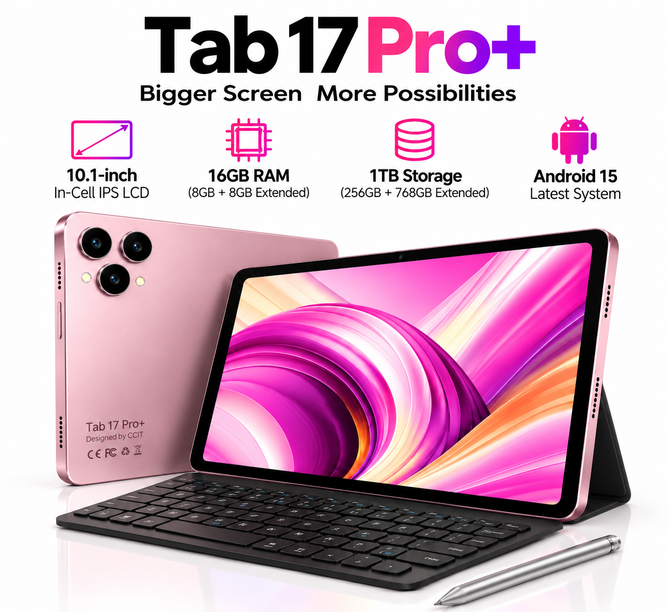 CCIT Tab 17 Pro+ 10.1-inch In-Cell IPS LCD 16GB+1TB - Pink