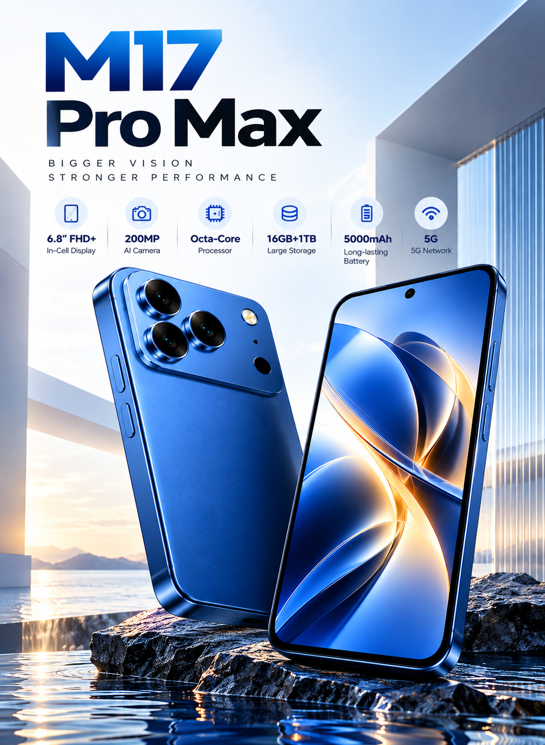 هاتف CCIT M17 Pro Max بشاشة Super LCD مقاس 7.2 بوصة بدقة Full HD، يعمل بنظام Android 15، مزود بكاميرا مدعومة بالذكاء الاصطناعي - أزرق