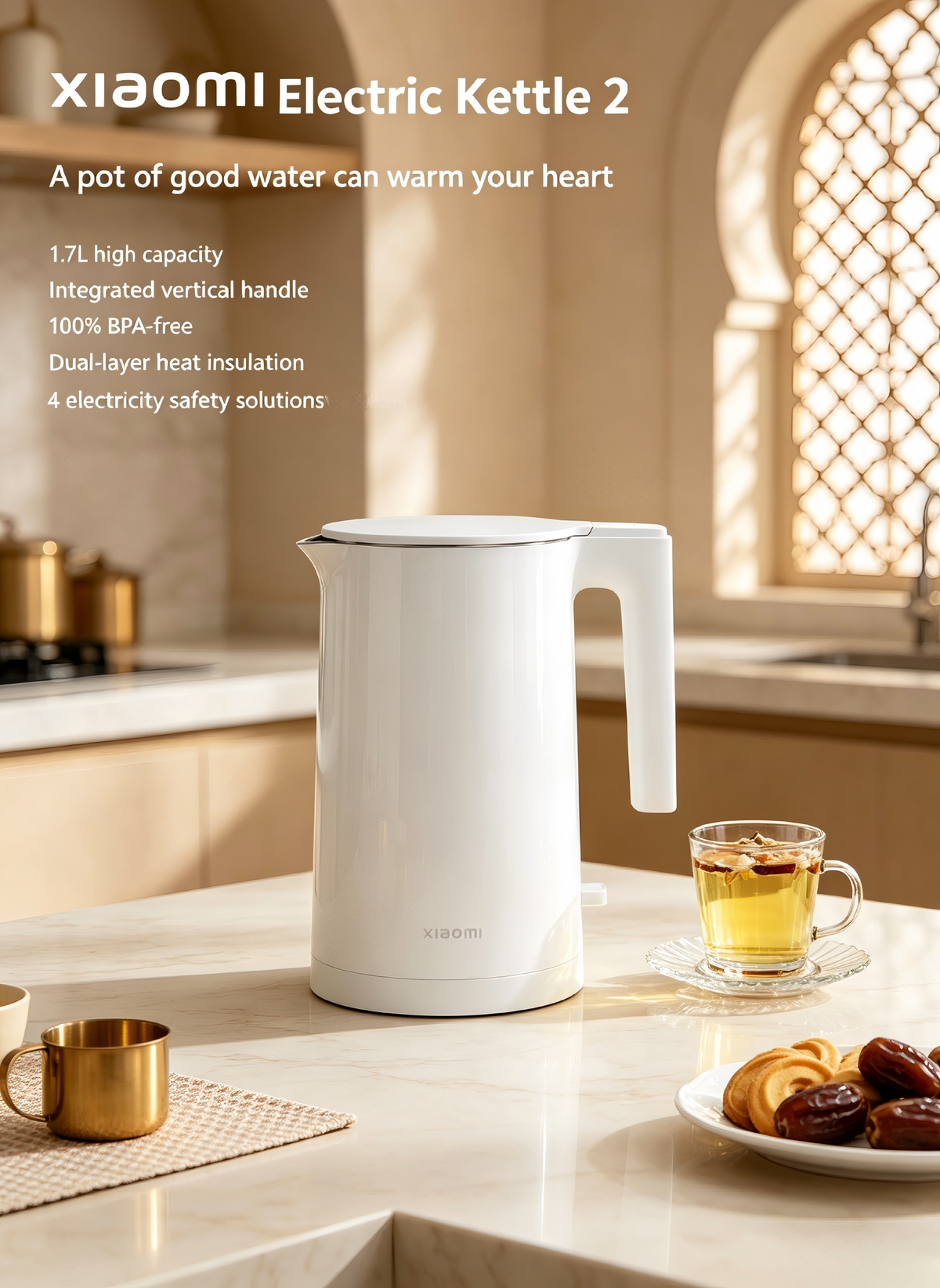 Xiaomi Electric Kettle 2, 1.7L Large Capacity Double-Layer Anti-Scald Fast Boiling Water Kettle