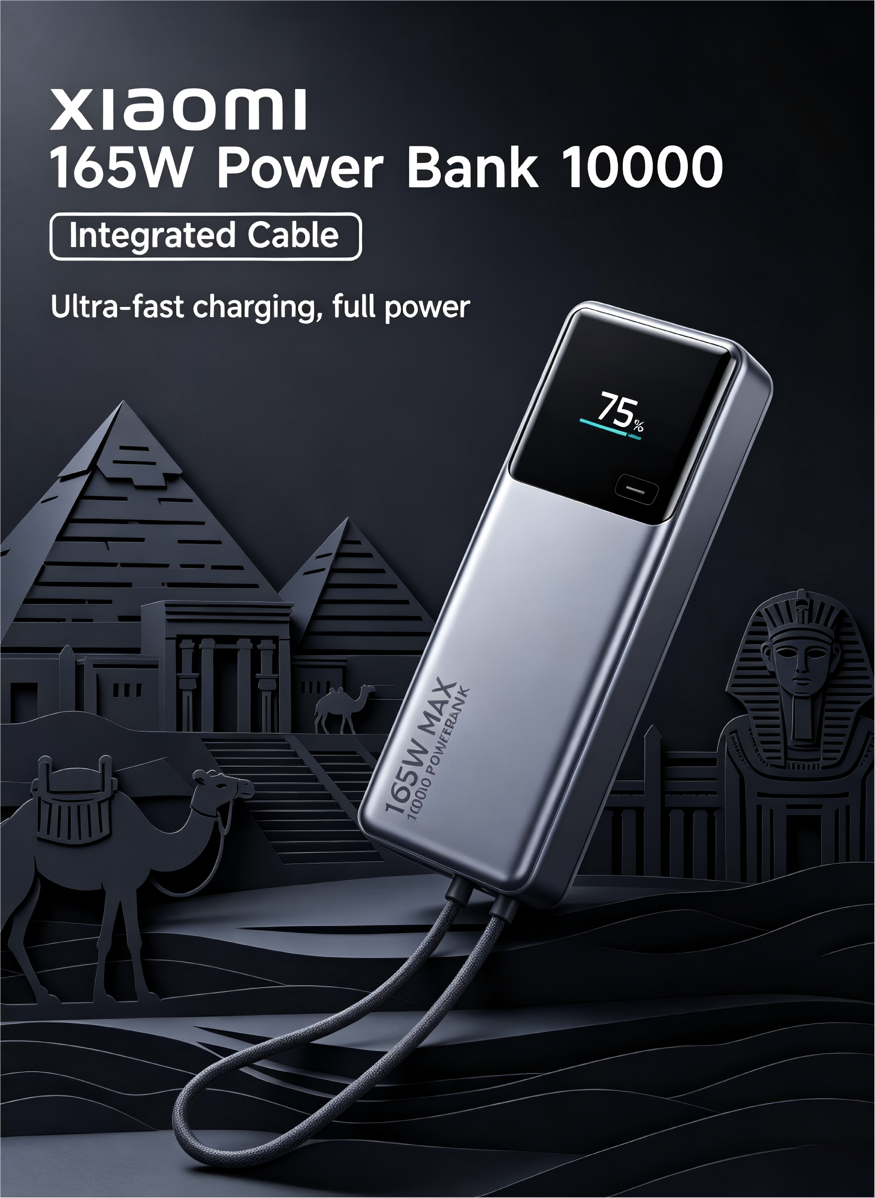 Xiaomi 165W Max Power Bank 10000mAh with Built-in Cable, Dual Port Fast Charging Portable Charger for Laptops, Phones & Tablets