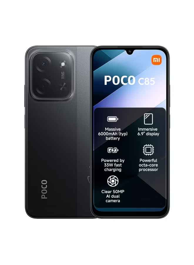 POCO C85 Unlocked Smartphone 8GB+256GB Black, 6.9" 120Hz Display, 6000mAh Large Battery, 33W Fast Charging, 50MP AI Dual Camera, Slim 7.99mm Body Octa-Core Mobile Phone