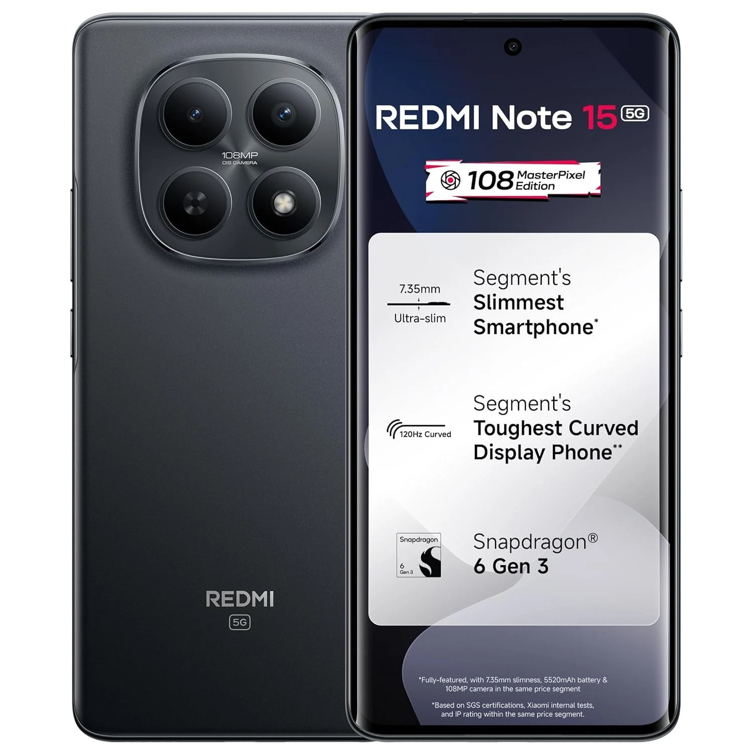 REDMI Note 15 5G 8GB+256GB Black | 6.77" 120Hz AMOLED Screen, 108MP Camera, 5520mAh Battery