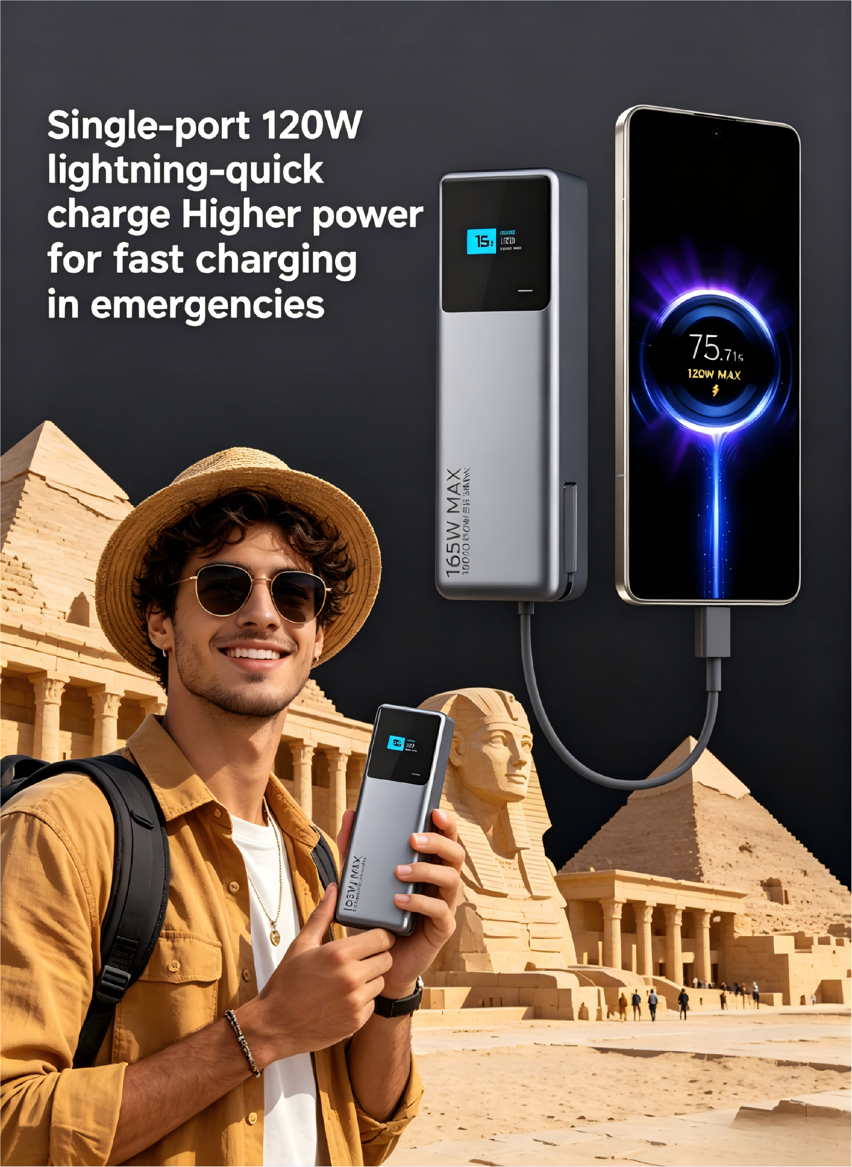 Xiaomi 165W Max Power Bank 10000mAh with Built-in Cable, Dual Port Fast Charging Portable Charger for Laptops, Phones & Tablets