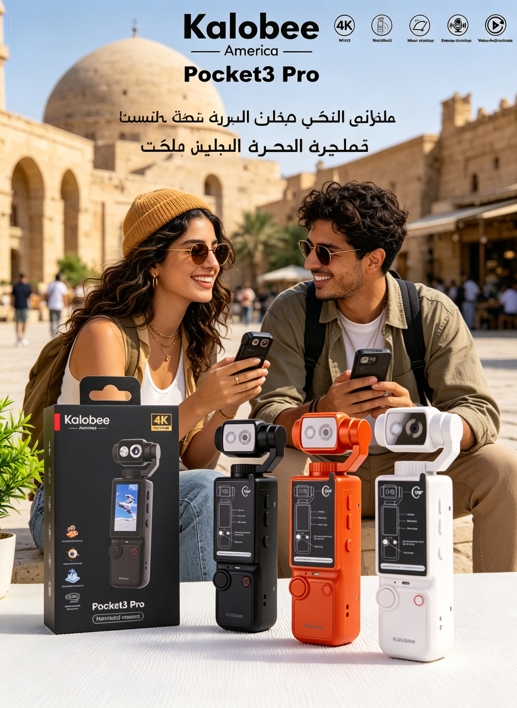 Kalobee Pocket3 Pro 4K Handheld Pocket Camera with 180° Rotating AF Lens, 1.9" Screen, 32GB Card, Tripod, 2000mAh Battery