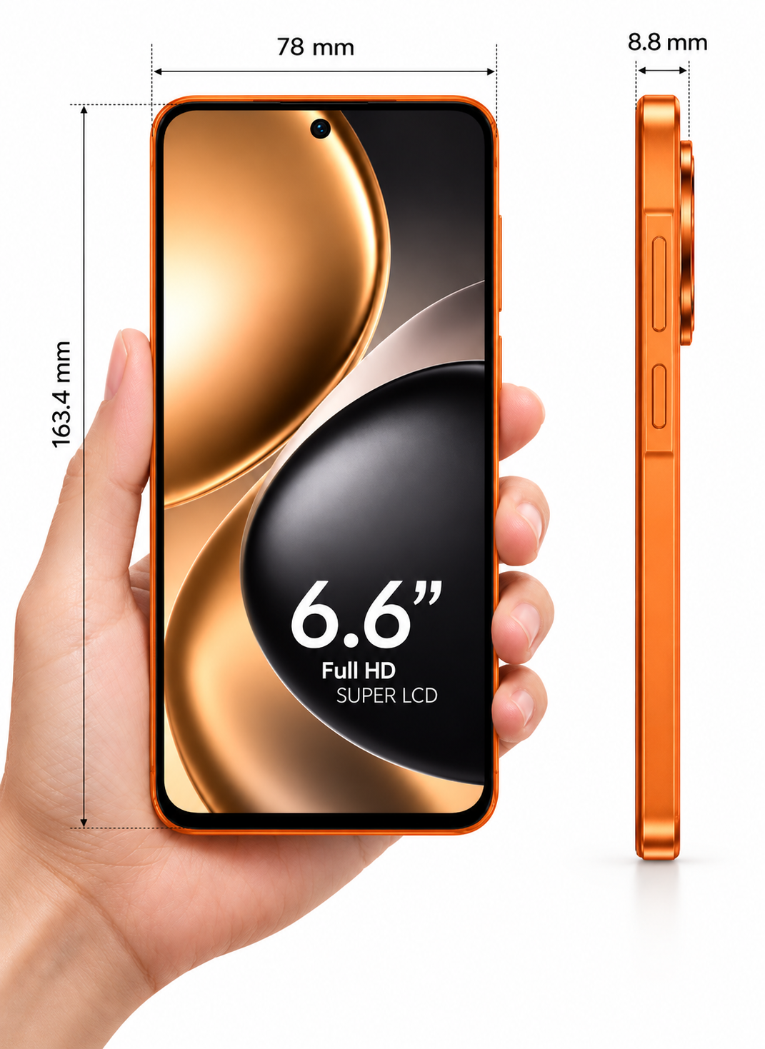 CCIT Find X9 بشاشة 6.6 بوصة Full HD، نظام Android 16، ذاكرة 8 جيجابايت + 512 جيجابايت، كاميرا ذكاء اصطناعي بدقة 20 ميجابكسل، بطارية 6000 مللي أمبير - برتقالي