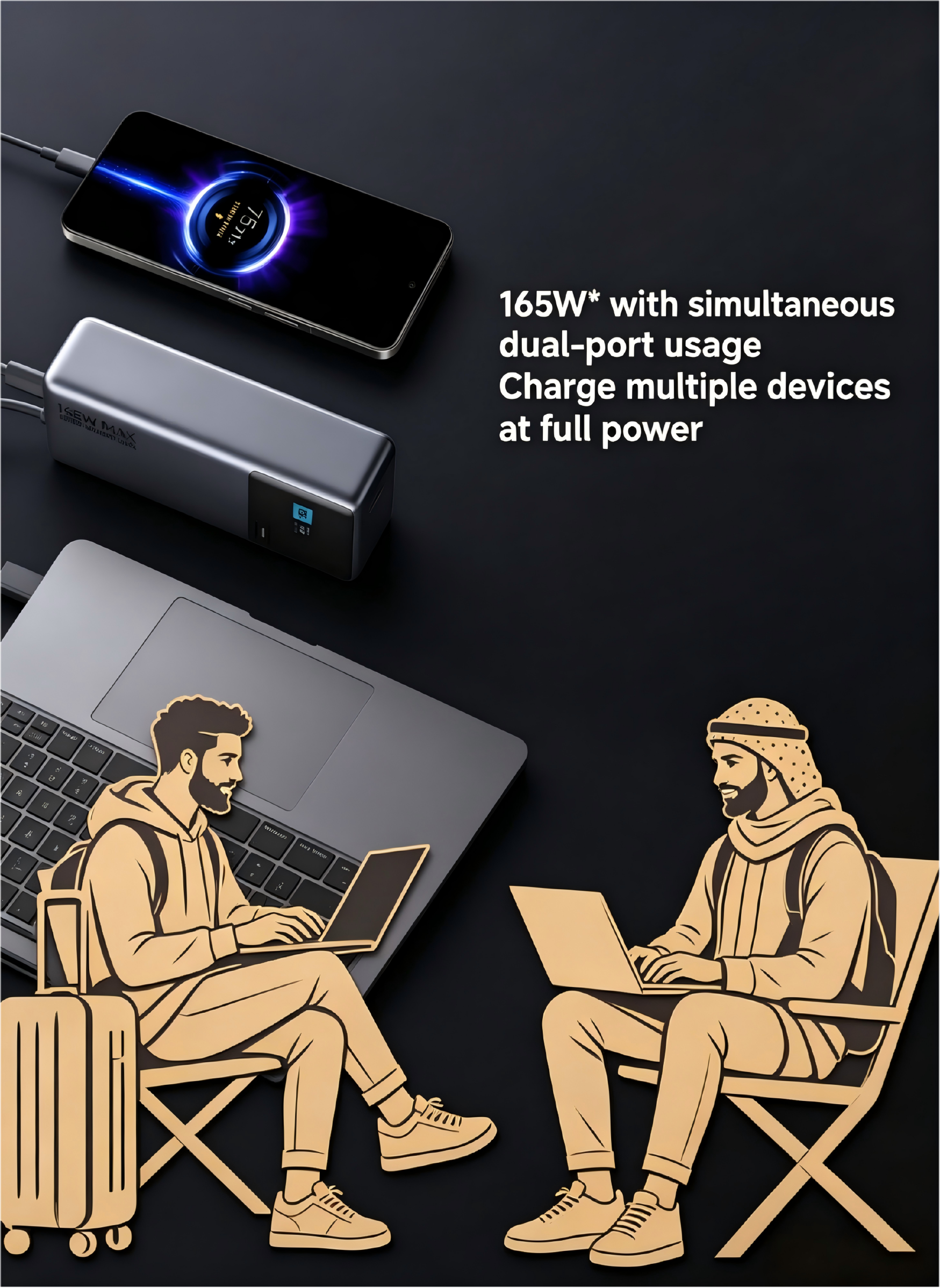 Xiaomi 165W Max Power Bank 10000mAh with Built-in Cable, Dual Port Fast Charging Portable Charger for Laptops, Phones & Tablets