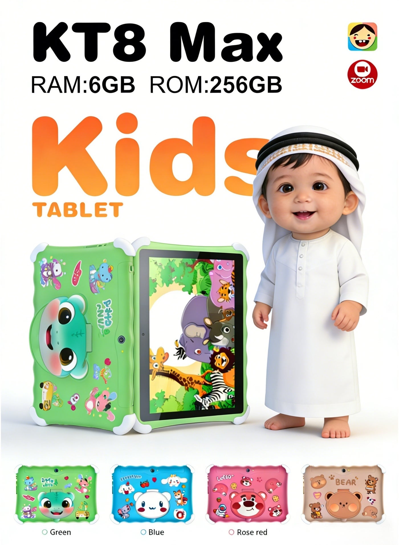 CCIT KT8 Max Kids Tablet 10.1-inch HD Screen 6GB RAM 256GB ROM Android 13 - Gree Green