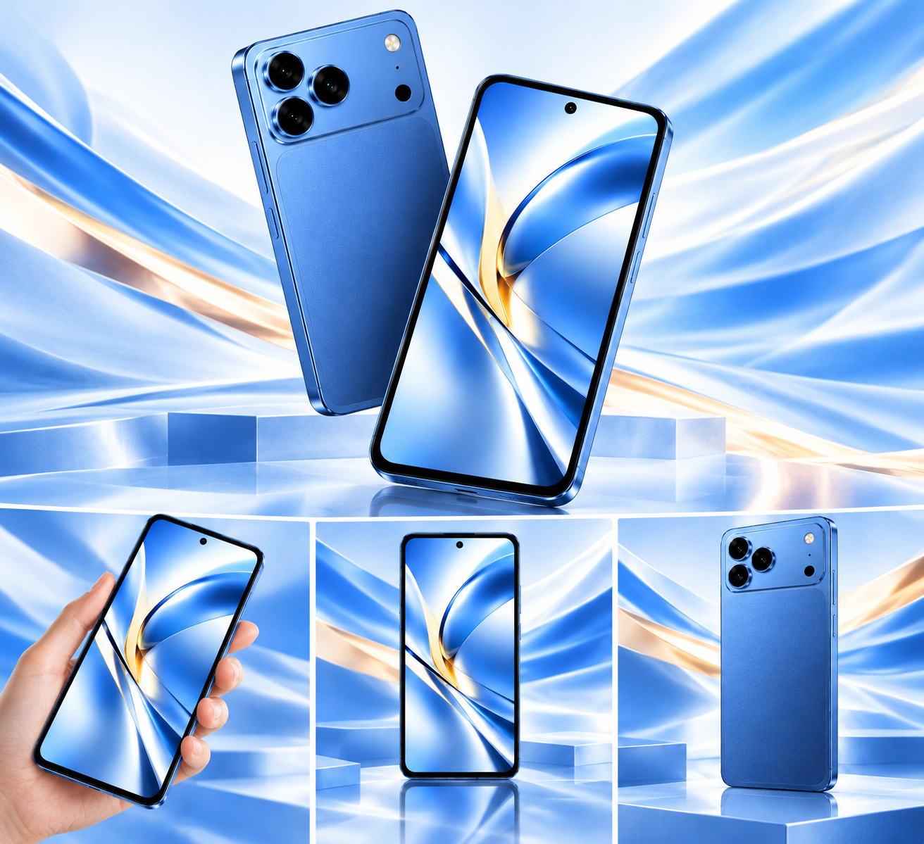 CCIT T17 Pro Max 5G شاشة HD+ مقاس 6.8 بوصة بتقنية In-Cell، نظام أندرويد 15، 16 جيجابايت + 1 تيرابايت، 6000 ملّي أمبير/ساعة - أزرق