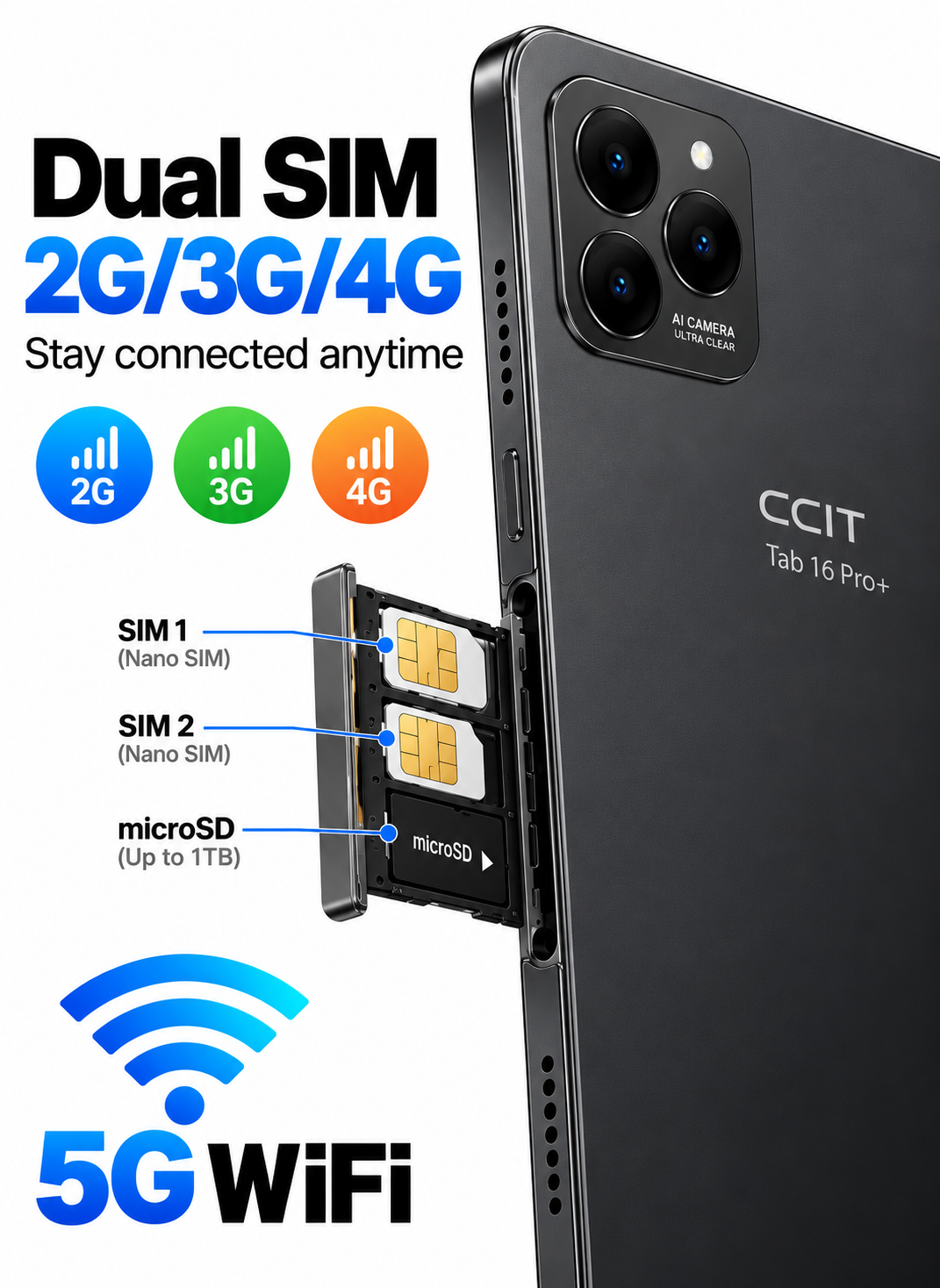 CCIT Tab 16 Pro+ 10.1-inch In-Cell LCD Android 15 16GB+1TB 10000mAh 8MP+13MP - Black