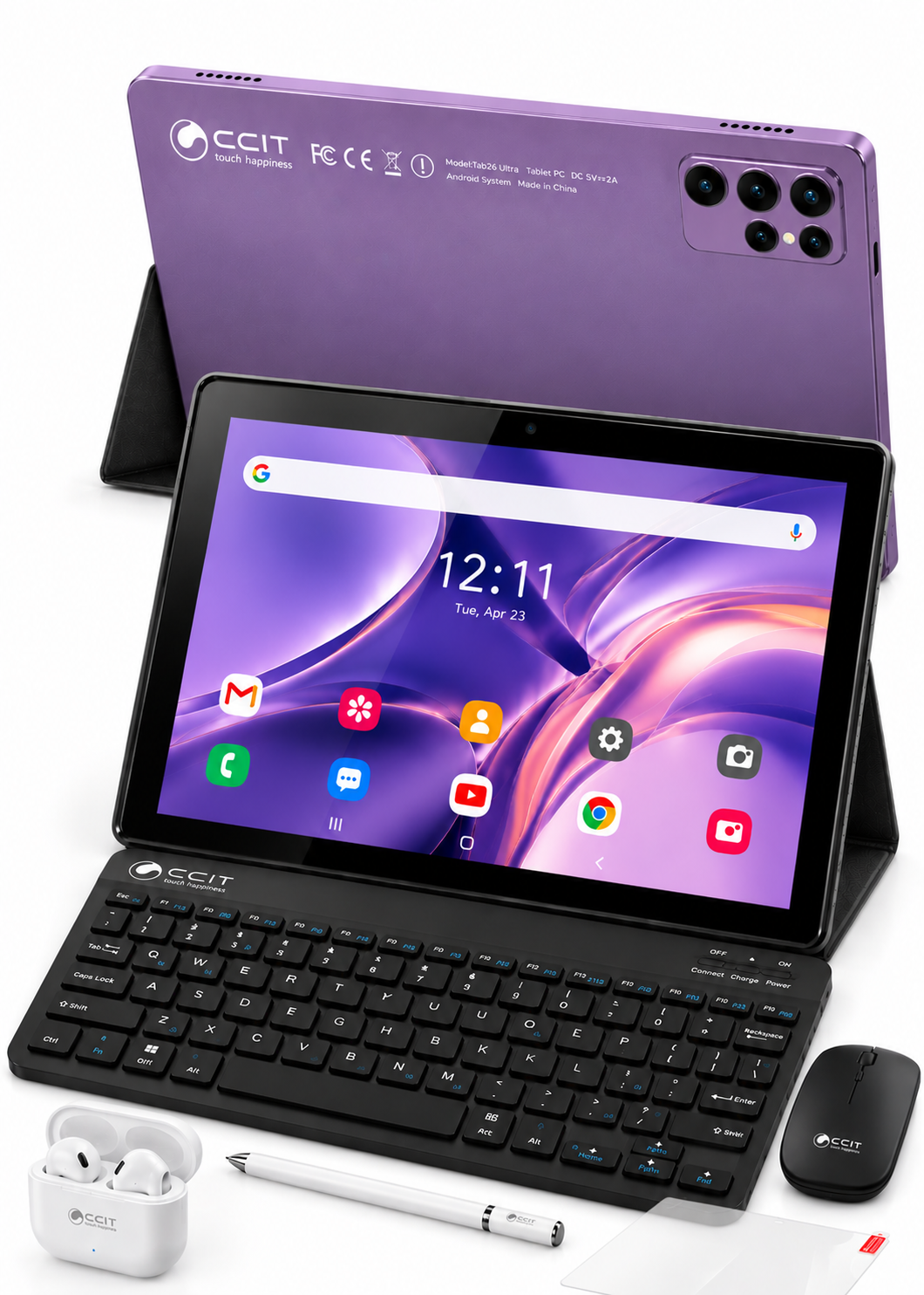 جهاز CCIT Tab 26 Ultra، سعة 16 جيجابايت + 1 تيرابايت، شاشة 10.1 بوصة IPS LCD، بطارية 10000 مللي أمبير - وردي