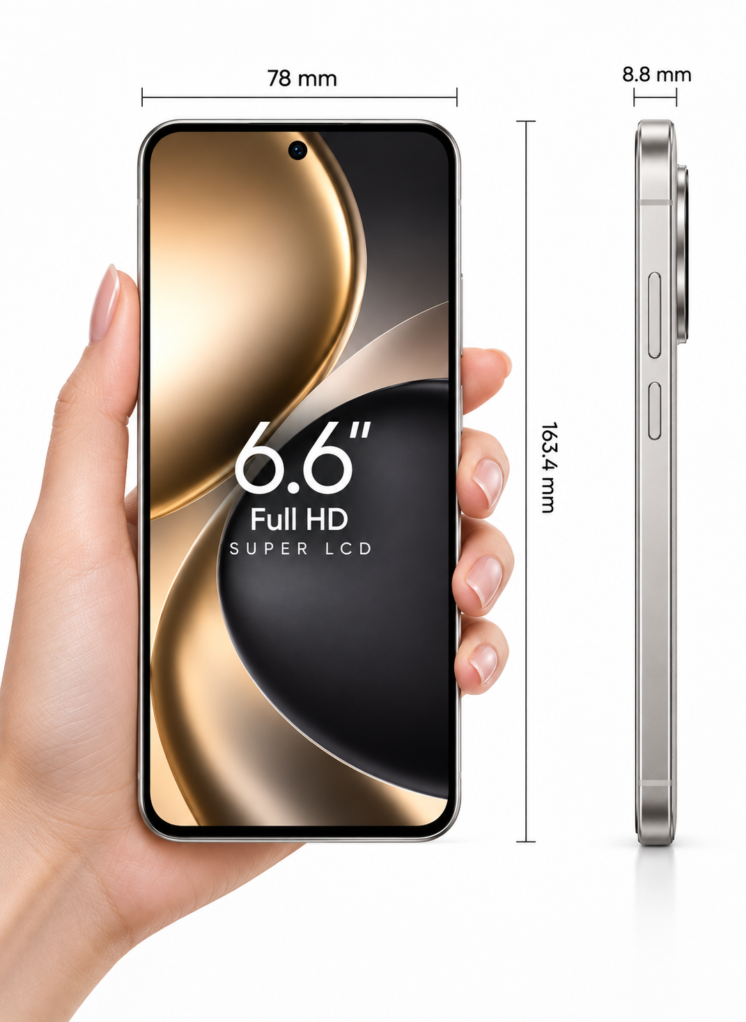 CCIT Find X9 بشاشة 6.6 بوصة Full HD، نظام أندرويد 16، ذاكرة 8 جيجابايت + 512 جيجابايت، كاميرا ذكاء اصطناعي 20 ميجابكسل، بطارية 6000 مللي أمبير - فضي