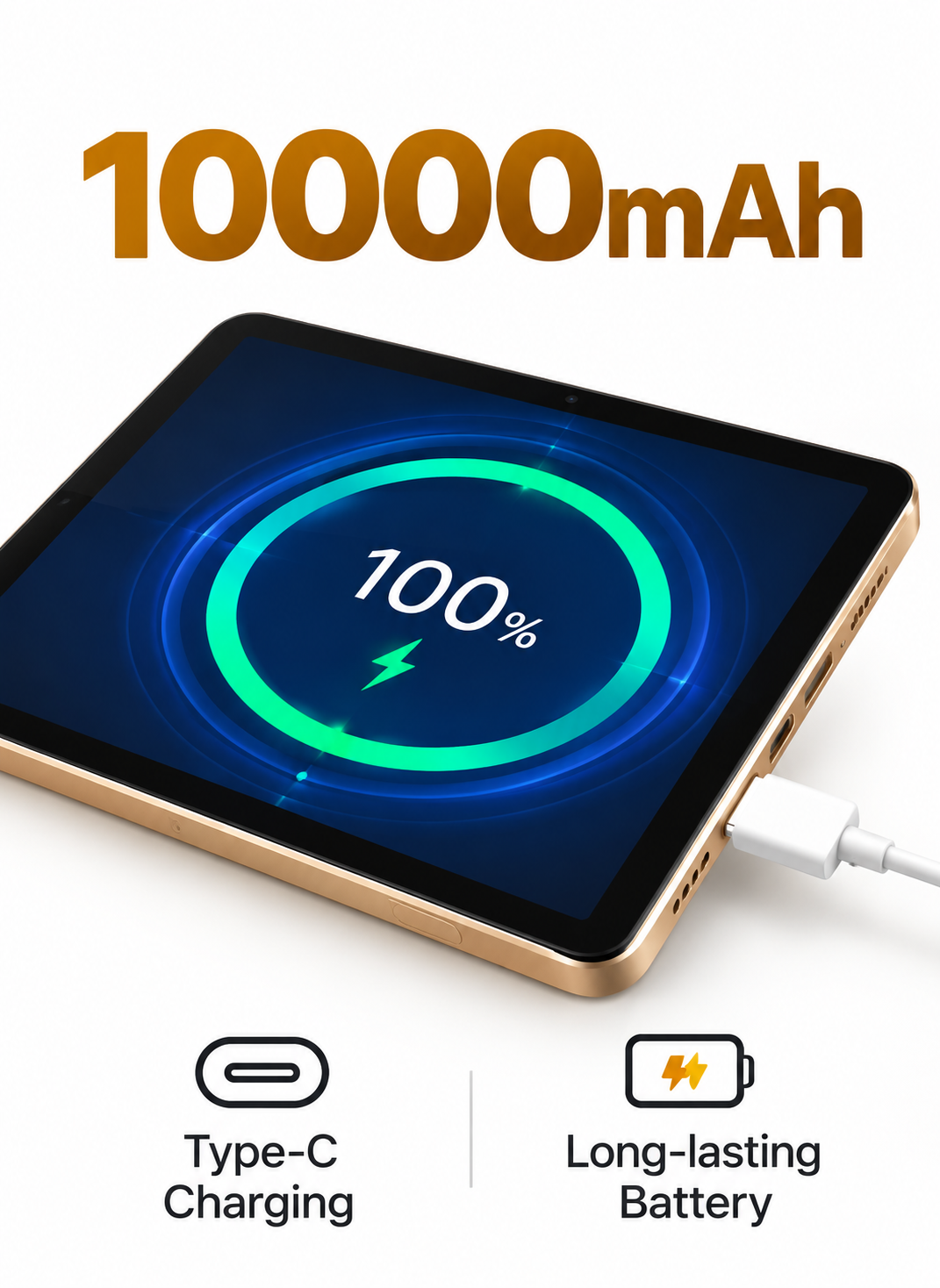 جهاز تابلت CCIT Tab 16 Pro+ بشاشة 10.1 بوصة من نوع In-Cell LCD، نظام أندرويد 15، ذاكرة 16 جيجابايت + 1 تيرابايت، بطارية 10000 مللي أمبير، كاميرا 8 ميجابكسل + 13 ميجابكسل - لون ذهبي