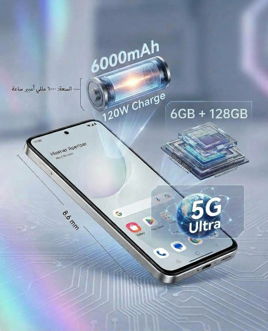 هاتف CCIT Note 60 Pro 5G بشاشة 6.8 بوصة Full HD ونظام Android 15 وذاكرة 6GB+128GB وبطارية 6000mAh - رمادي مخملي