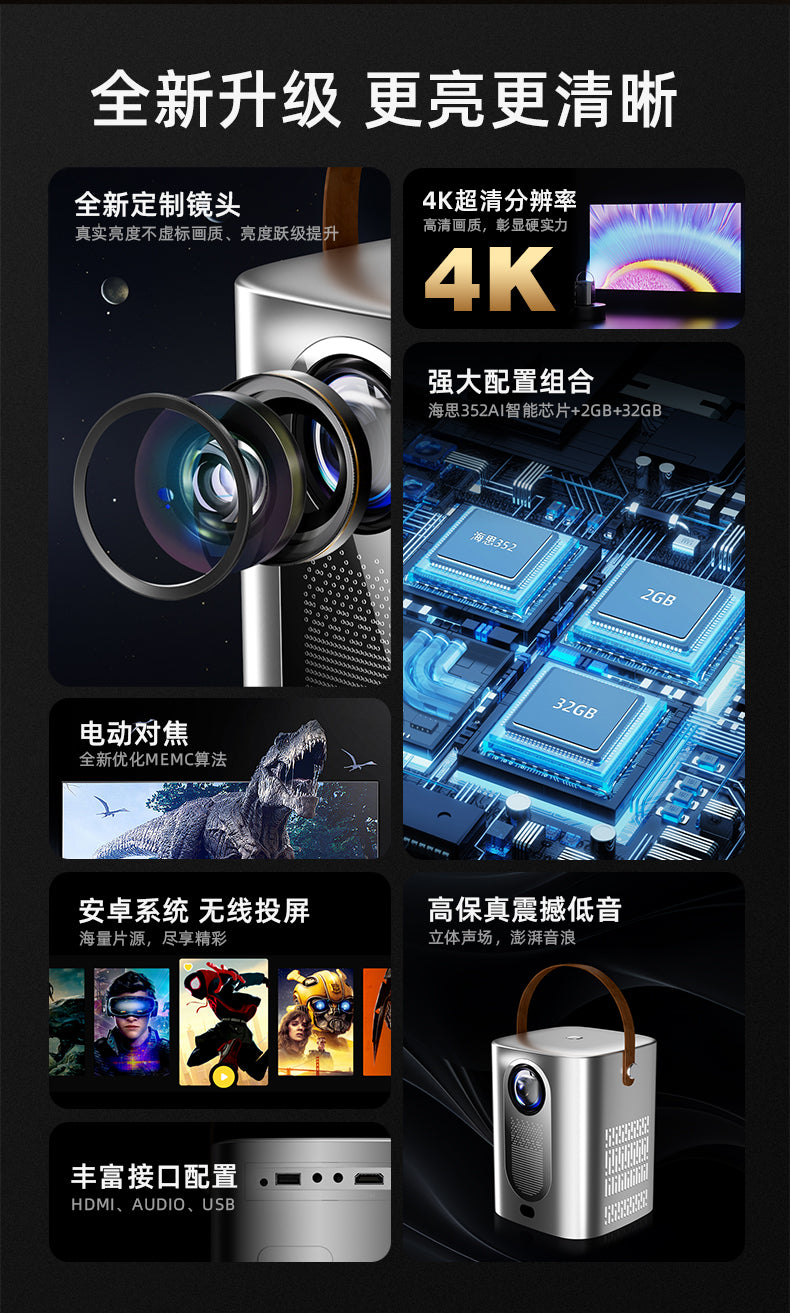 Kalobee Cross-Border HY6Smart Home Theater Projector 4K WIFI for Electric Focus Android 14 New Screen