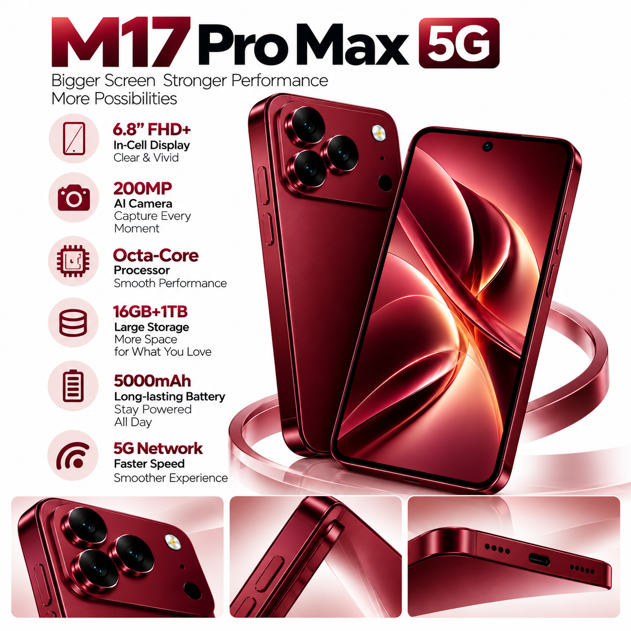 CCIT M17 Pro Max 7.2-inch Full HD Super LCD Android 15 AI Camera - Red
