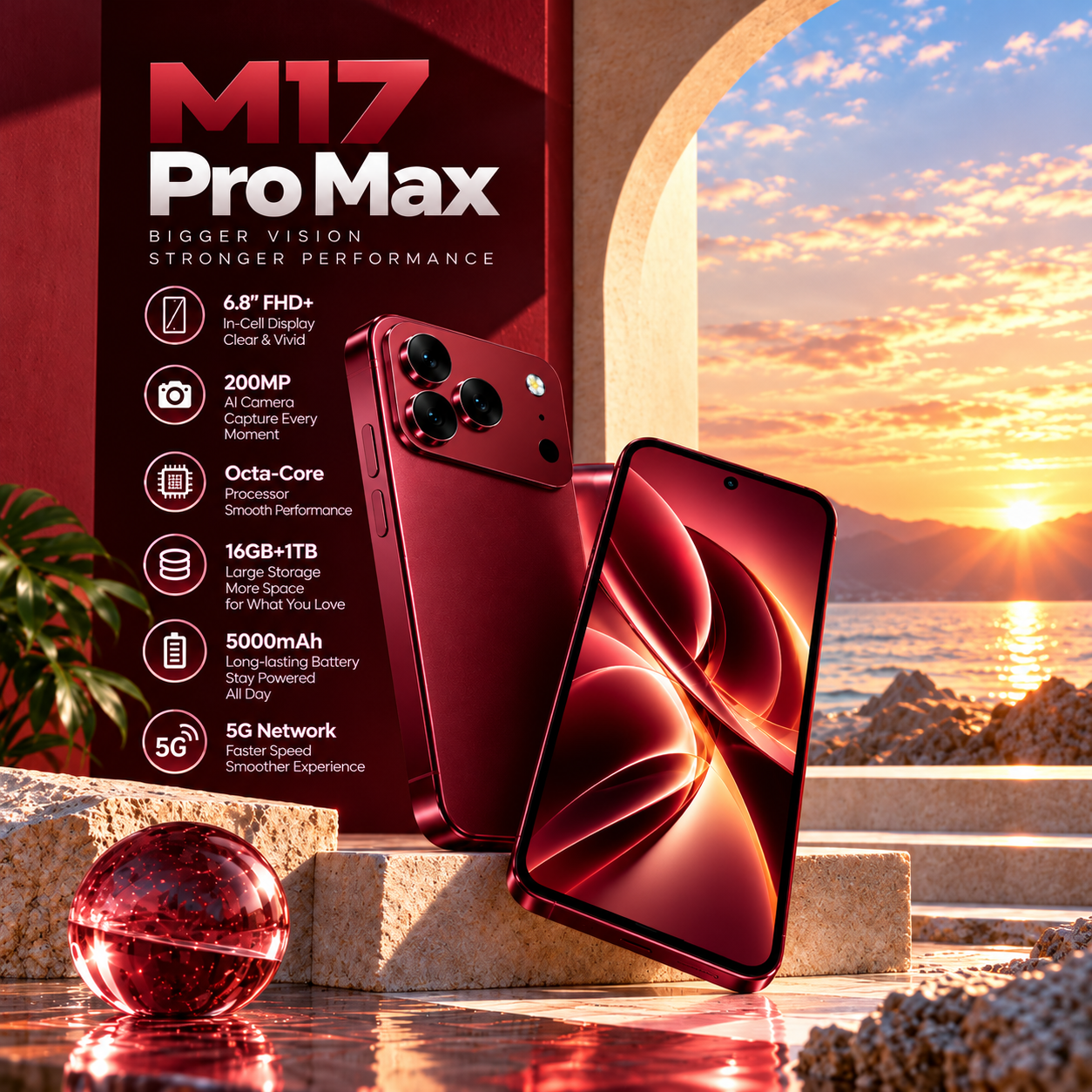 CCIT M17 Pro Max 7.2-inch Full HD Super LCD Android 15 AI Camera - Red