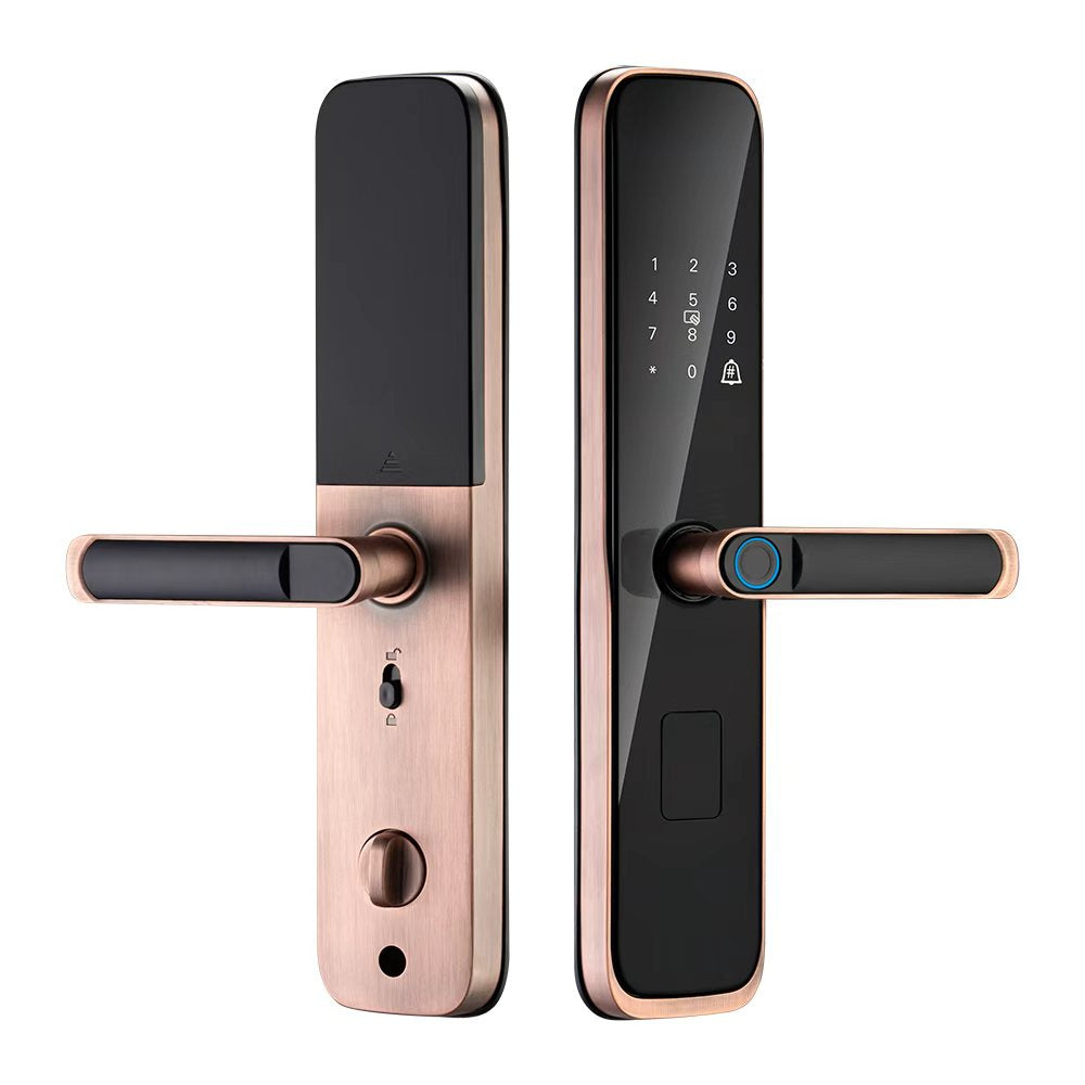 P8S  Smart door lock  Emergency power supply: USB emergency power supply Lock type: fingerprint, password, contactless card, key, temporary password Remote control (optional)/Remote lock release Operating