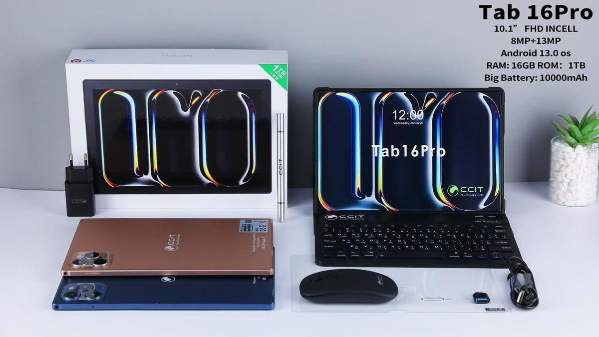 CCIT Tablet TAB 16PRO  10.1” immersive Android tablet display 16GB RAM + 1TB storage capacity 10000mAh long-lasting battery Dual SIM &amp; Wi-Fi connectivity